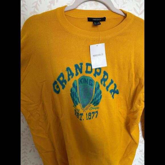 NWT Forever 21 Grand Prix Graphic Sweater - Mustard Yellow - Picture 2 of 6